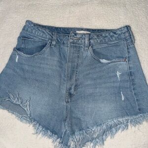 Casual Blue Frayed Hem Jean Shorts